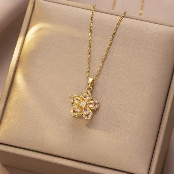 Flower Spinner 18K Gold Filled Over Stainless Steel Necklace