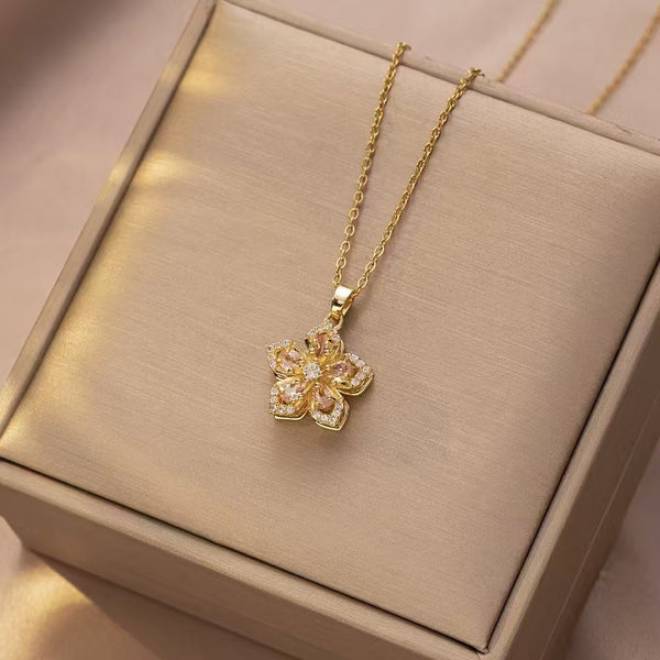 Flower Spinner 18K Gold Filled Over Stainless Steel Necklace