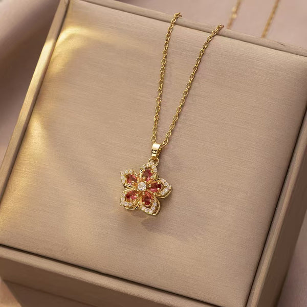 Flower Spinner 18K Gold Filled Over Stainless Steel Necklace