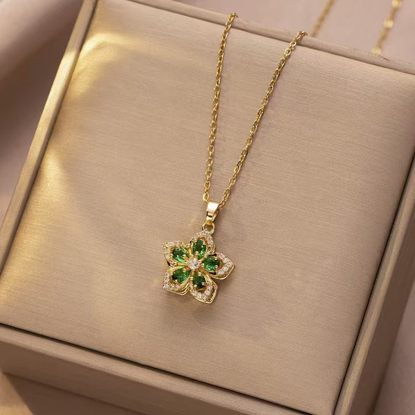 Flower Spinner 18K Gold Filled Over Stainless Steel Necklace