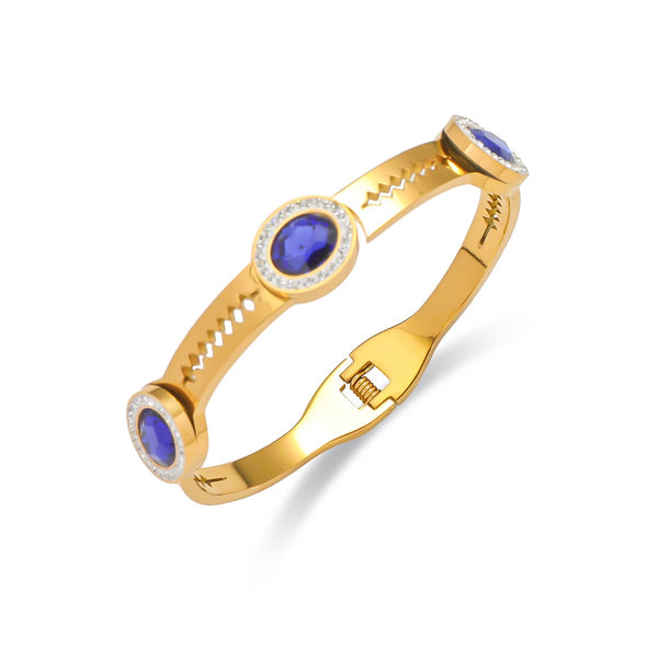 Multicolor 18K Gold Filled Over Stainless Steel Bangle With Cubic Zircon