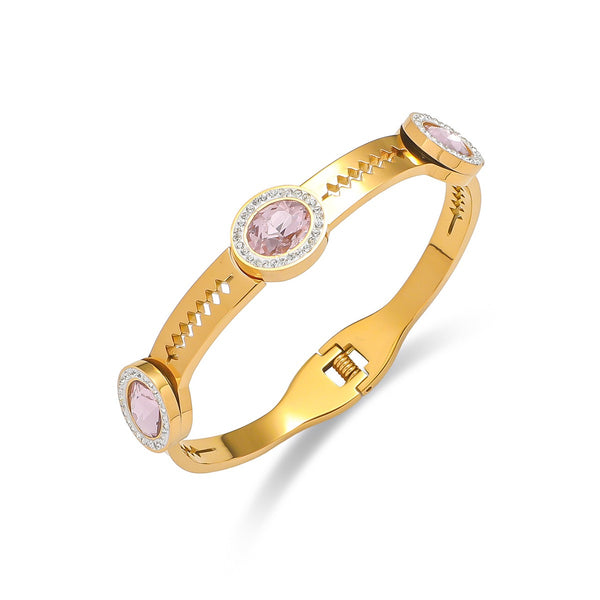 Multicolor 18K Gold Filled Over Stainless Steel Bangle With Cubic Zircon