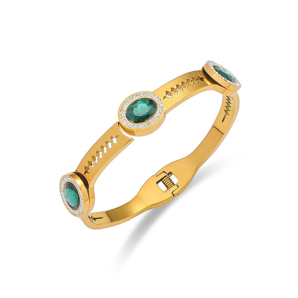 Multicolor 18K Gold Filled Over Stainless Steel Bangle With Cubic Zircon