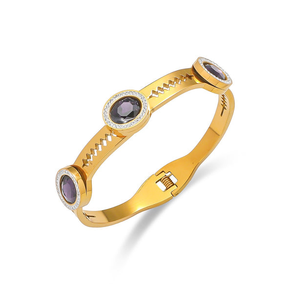 Multicolor 18K Gold Filled Over Stainless Steel Bangle With Cubic Zircon