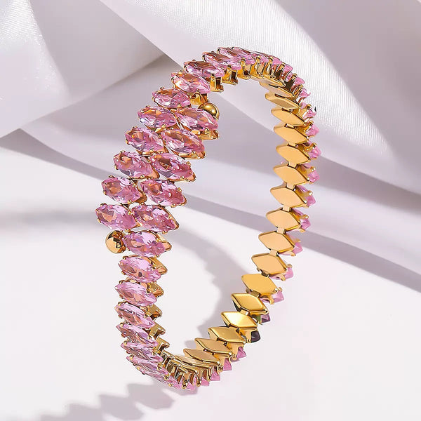 Adjustable 18K Gold Filled Over Stainless Steel Bangle With Cubic Zircon