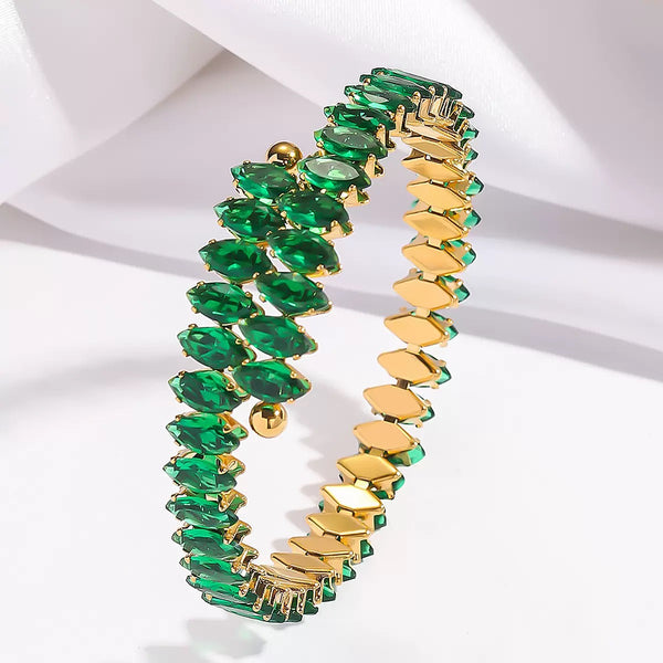 Adjustable 18K Gold Filled Over Stainless Steel Bangle With Cubic Zircon