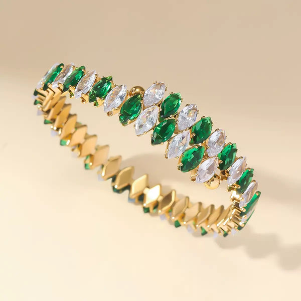 Adjustable 18K Gold Filled Over Stainless Steel Bangle With Cubic Zircon