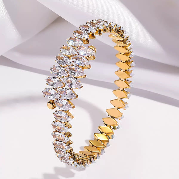 Adjustable 18K Gold Filled Over Stainless Steel Bangle With Cubic Zircon