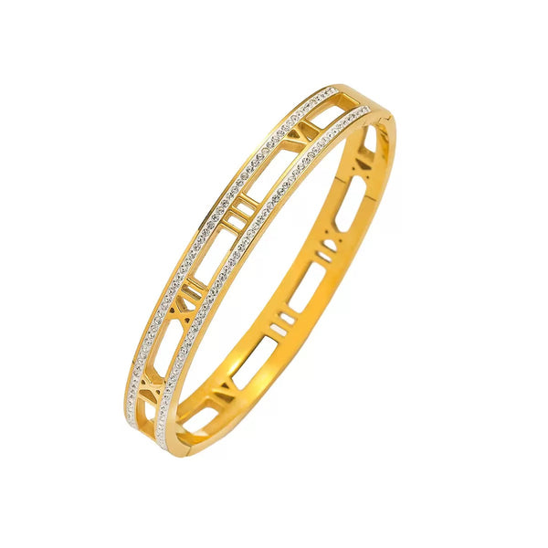 18K Gold Filled Over Stainless Steel Bangle With Cubic Zircon