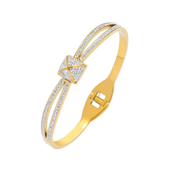 18K Gold Filled Over Stainless Steel Bangle With Cubic Zircon