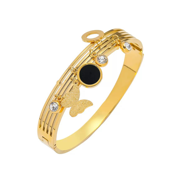 18K Gold Filled Over Stainless Steel Bangle With Cubic Zircon