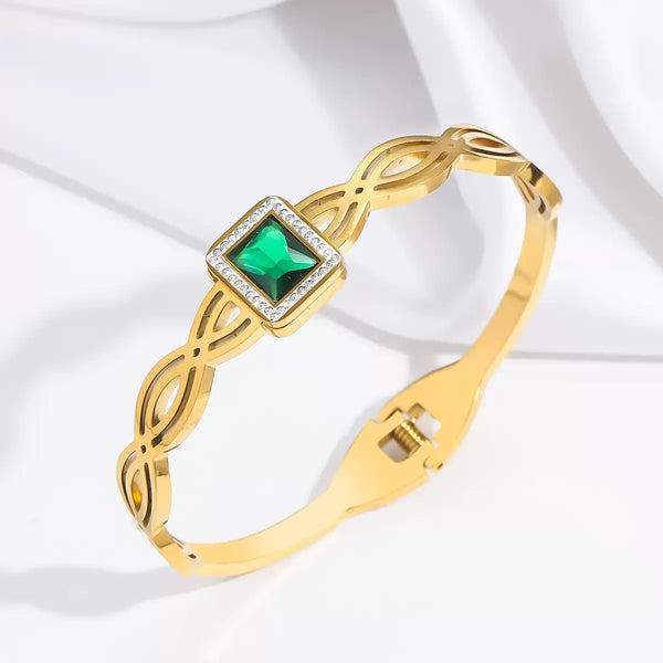 18K Gold Filled Over Stainless Steel Bangle With Cubic Zircon