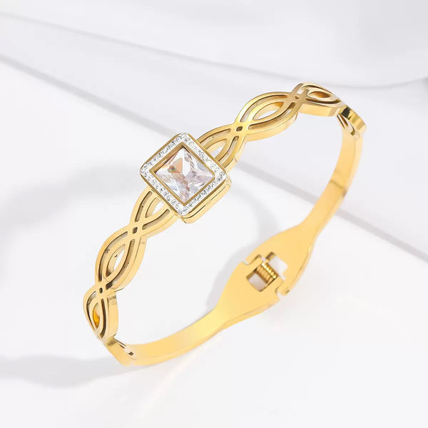 18K Gold Filled Over Stainless Steel Bangle With Cubic Zircon