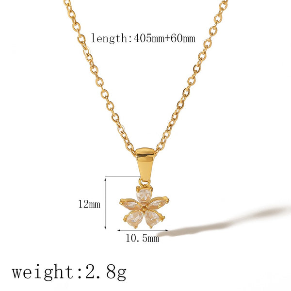 Flower 18K Gold Filled Over Stainless Steel Necklace With Cubic Zircon