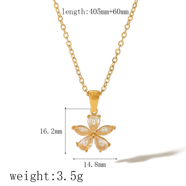 Flower 18K Gold Filled Over Stainless Steel Necklace With Cubic Zircon