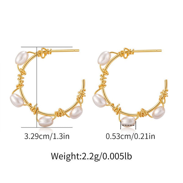 Elegant Natural Pearl Dangle Earrings 18K Gold Filled Ear Studs