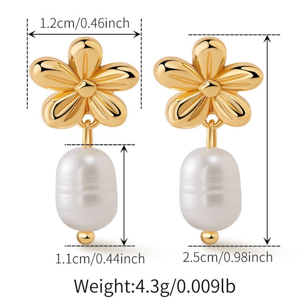 Elegant Natural Pearl Dangle Earrings 18K Gold Filled Ear Studs