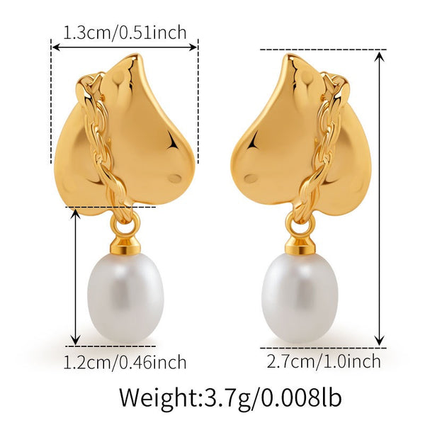 Elegant Natural Pearl Dangle Earrings 18K Gold Filled Ear Studs