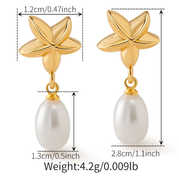 Elegant Natural Pearl Dangle Earrings 18K Gold Filled Ear Studs