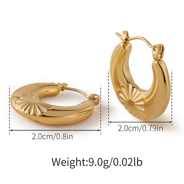 Engraved Hollow Earrings 18K Gold Filled Hoop Earrings