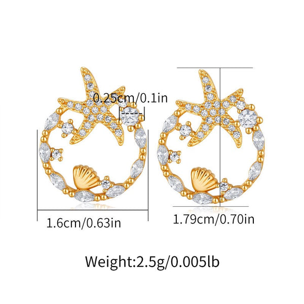 Elegant Shell 18K Gold Filled Ear Studs With Cubic Zircon