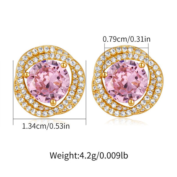 Pink Elegant 18K Gold Filled Ear Studs With Cubic Zircon