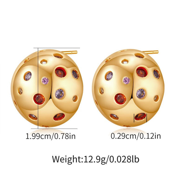 Ball Shaped Elegant 18K Gold Filled Ear Studs With Cubic Zircon