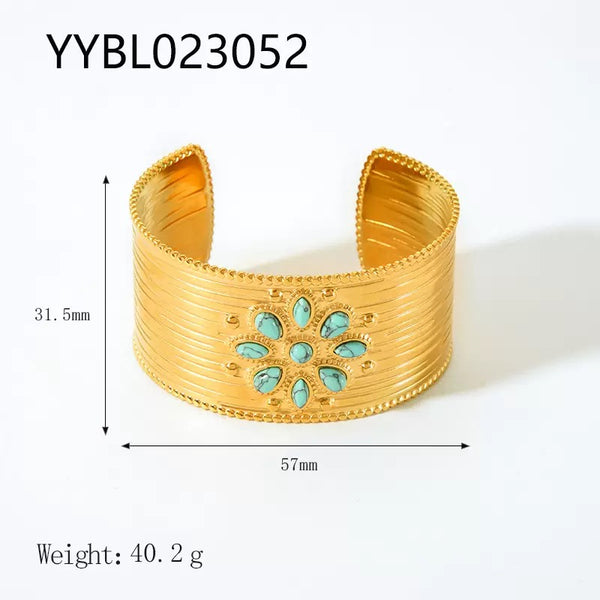 18K Gold Filled Over Stainless Steel Bangle With Turquoise