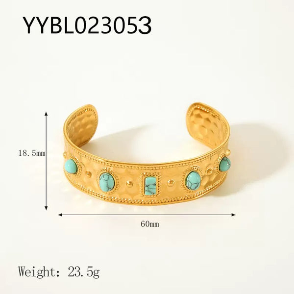 18K Gold Filled Over Stainless Steel Bangle With Turquoise
