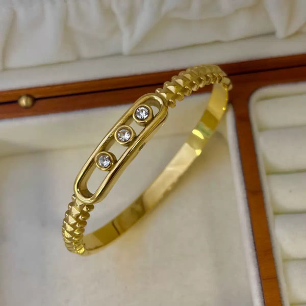 Luxury 18K Gold Filled Over Stainless Steel Bangle With Cubic Zircon