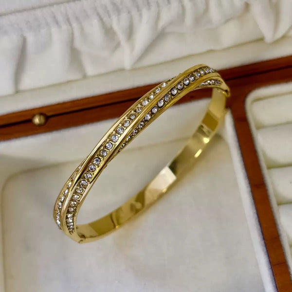 Luxury 18K Gold Filled Over Stainless Steel Bangle With Cubic Zircon