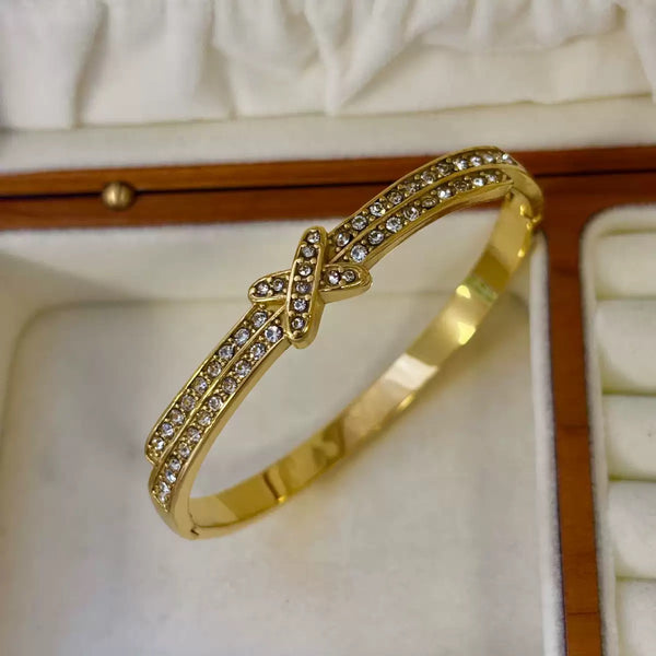 Luxury 18K Gold Filled Over Stainless Steel Bangle With Cubic Zircon