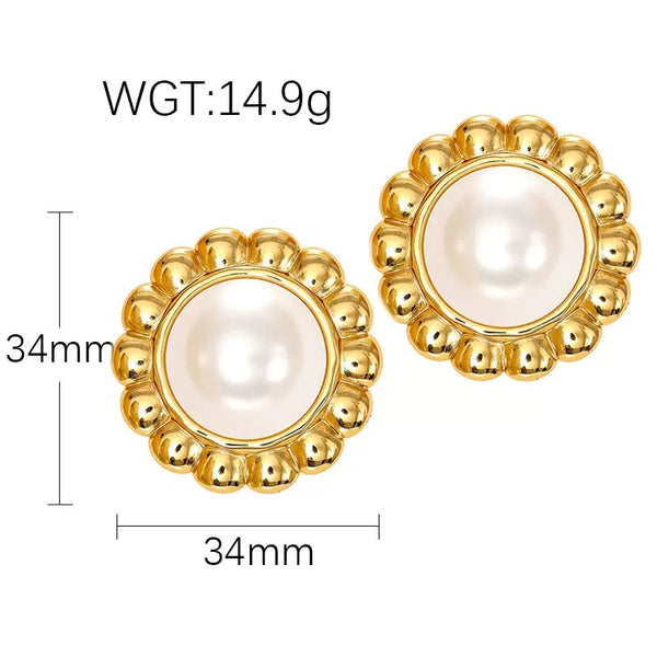 Circle 18K Gold Filled Ear Studs With Pearl